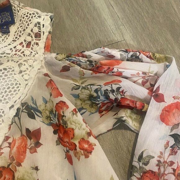 Disney Beauty And The Beast Womens Multicolor Floral Long Sleeve Blouse Top Sz M - Picture 3 of 7